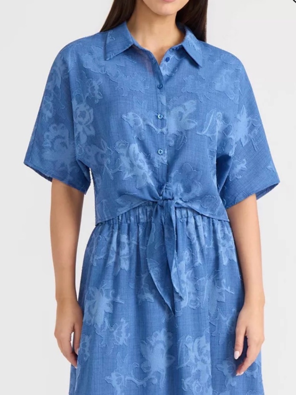 Ellen Tracy Blue Floral Shirt Skirt Size M